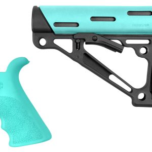 Hogue 13456 OverMolded 2-Piece Kit Collapsible Aqua OverMolded Rubber Black & Aqua Rubber Grip for AR15, M16 with Mil-Spec Tube (Tube Not Included)