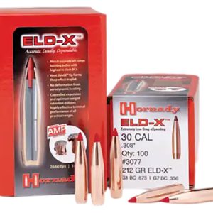 Hornady 3077 ELD-X 30 Cal .308 212 gr Extremely Low Drag eXpanding 100 Per Box/ 15 Case