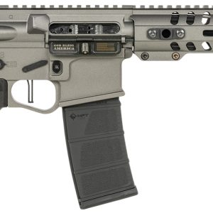 Patriot Ordnance Factory 01802 Minuteman Direct Impingement 5.56x45mm NATO Caliber with 10.50" Barrel, 30+1 Capacity, Tungsten Metal Finish, Buffer Tube Stock & Black MFT Grip Right Hand