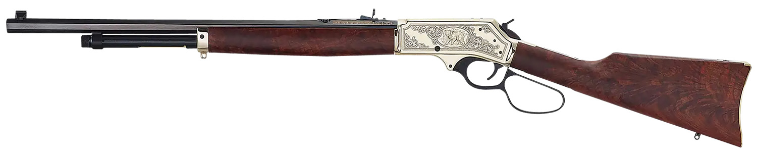 Henry H010BGWL Wildlife 45-70 Gov 4+1 22" Blued Octagon, Polished Brass Engraved Rec, American Walnut Furniture, Large Loop Lever, Adj. Brass Bead Sight