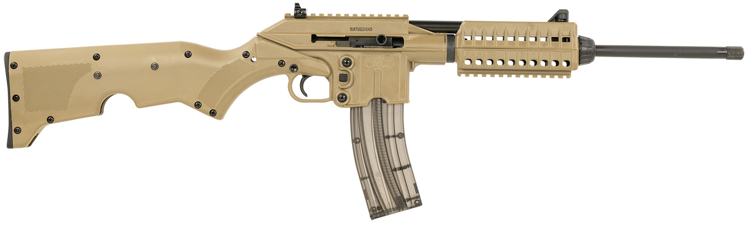 Kel-Tec SU22CATAN SU22 Full Size 22 LR 26+1 16.10" Black Threaded Barrel, Tan Picatinny Rail Polymer Receiver, Tan Synthetic w/Storage Compartment Stock