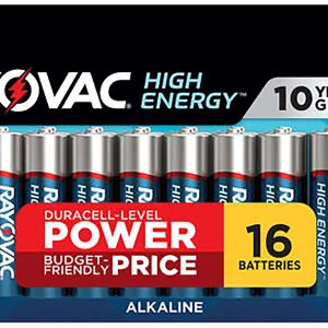 Rayovac 81516LT03 AA HIGH ENERGY Alkaline Batteries Silver/Blue 1.5 Volts 2,700 mAh (16) Single Pack