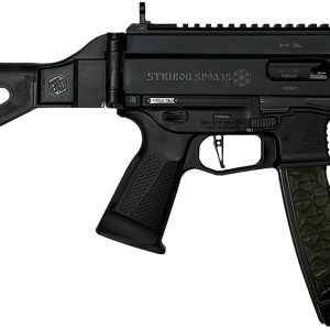 Grand Power 810091152836 Stribog SP9A35S 9mm Luger 30+1 8" Black Picatinny Rail Receiver, SB Tactical Brace, Black Polymer Grip