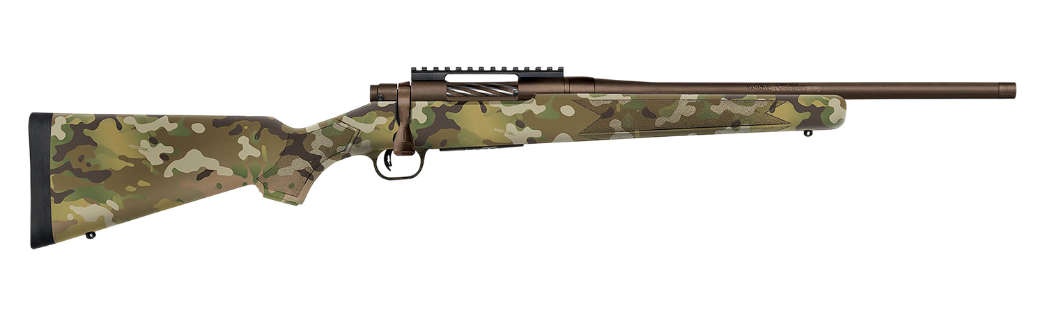 Mossberg 28279 Patriot Compact 450 Bushmaster 4+1 18" Patriot Brown Cerakote Threaded Bull Barrel, Patriot Brown Cerakote Steel Receiver w/Picatinny Rail, MultiCam Fixed Synthetic Stock