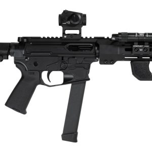 Shark Coast Tactical SCC06704SPBO9-D Sneeky Pete Deluxe w/Optic 9mm Luger 30+1 5.50" Black Melonite Threaded Barrel, Black Cerakote Receiver, SB Tactical SBA3 Brace, Vortex Crossfire Red Dot, Streamli