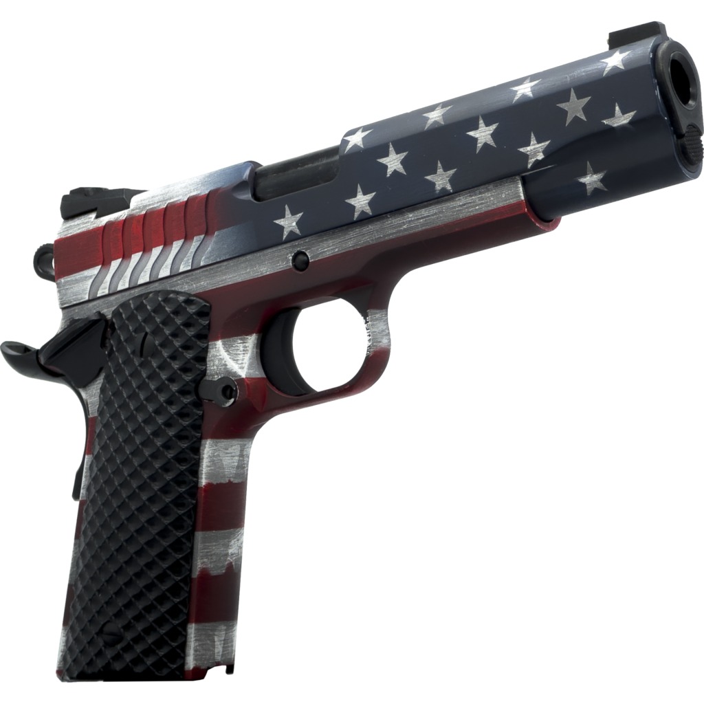 Dickinson LLC DKSN9AFS Adam 1911 American Flag Full Size 9mm Luger 9+1 4.37" Black Barrel, American Flag Cerakote Steel B Serrations Slide & Steel Frame w/Beavertail, Black Textured Grip