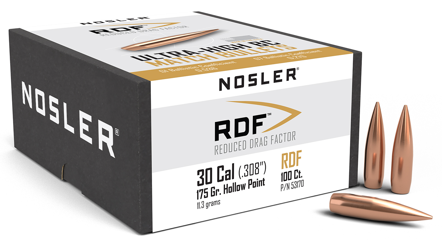 Nosler 53170 RDF Match 30Cal 175gr Hollow Point Boat Tail 100/Box