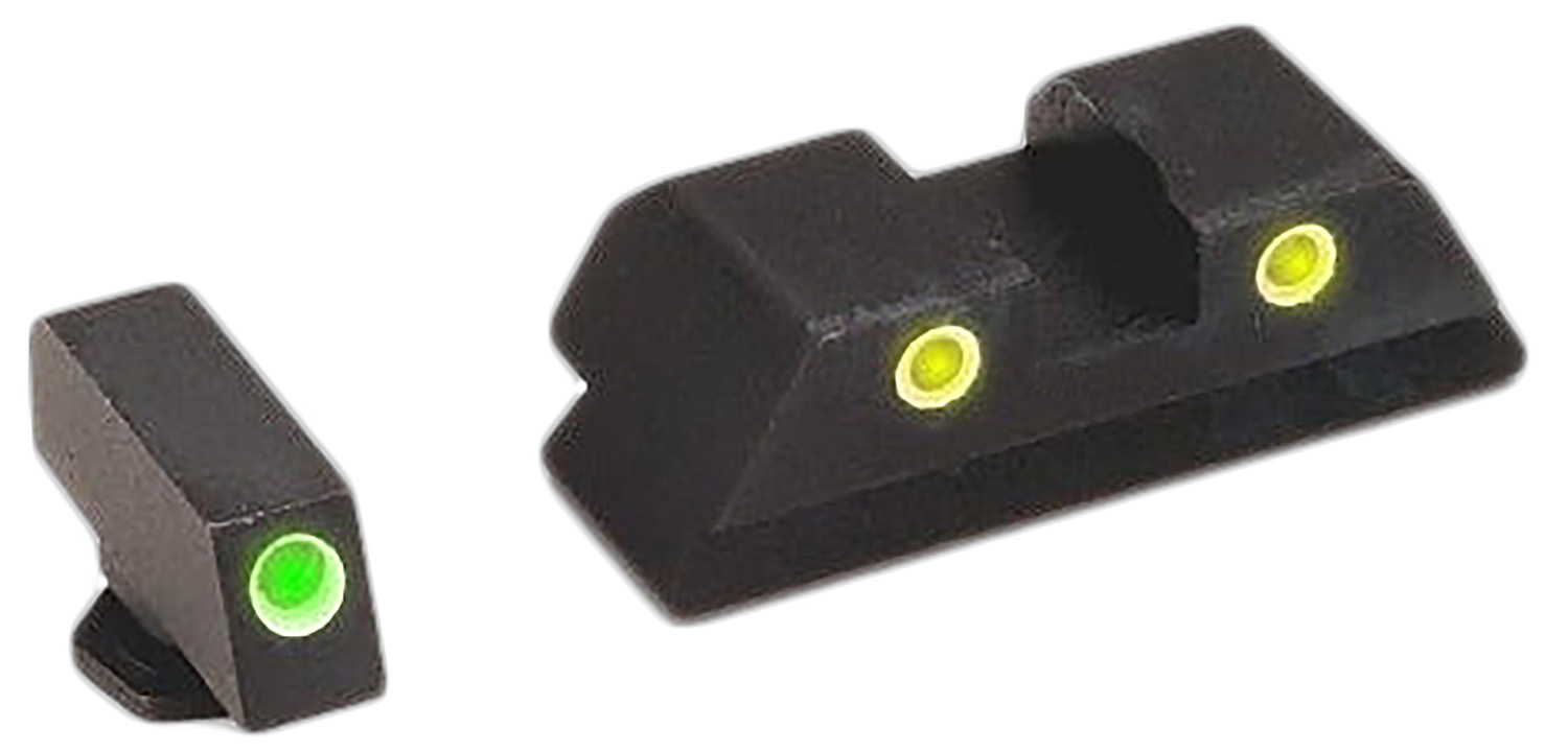AmeriGlo GL121 Classic Tritium Sight Set for Glock Green Tritium White Outline Front Sight-Yellow Tritium White Outline Rear Sight