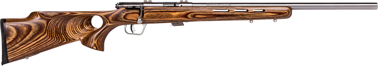 Savage Arms 25725 Mark II BTVS Full Size 22 LR 5+1 21" Satin Heavy Button Rifled Barrel, Satin Drilled & Tapped Stainless Steel Receiver, Satin Brown Thumbhole Laminate Stock, Right Hand