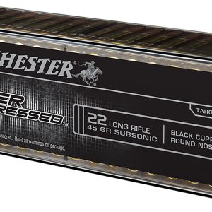 Winchester Ammo SUP22LR Super Suppressed 22LR 45gr Black Copper Plated Round Nose 100 Per Box/20 Case