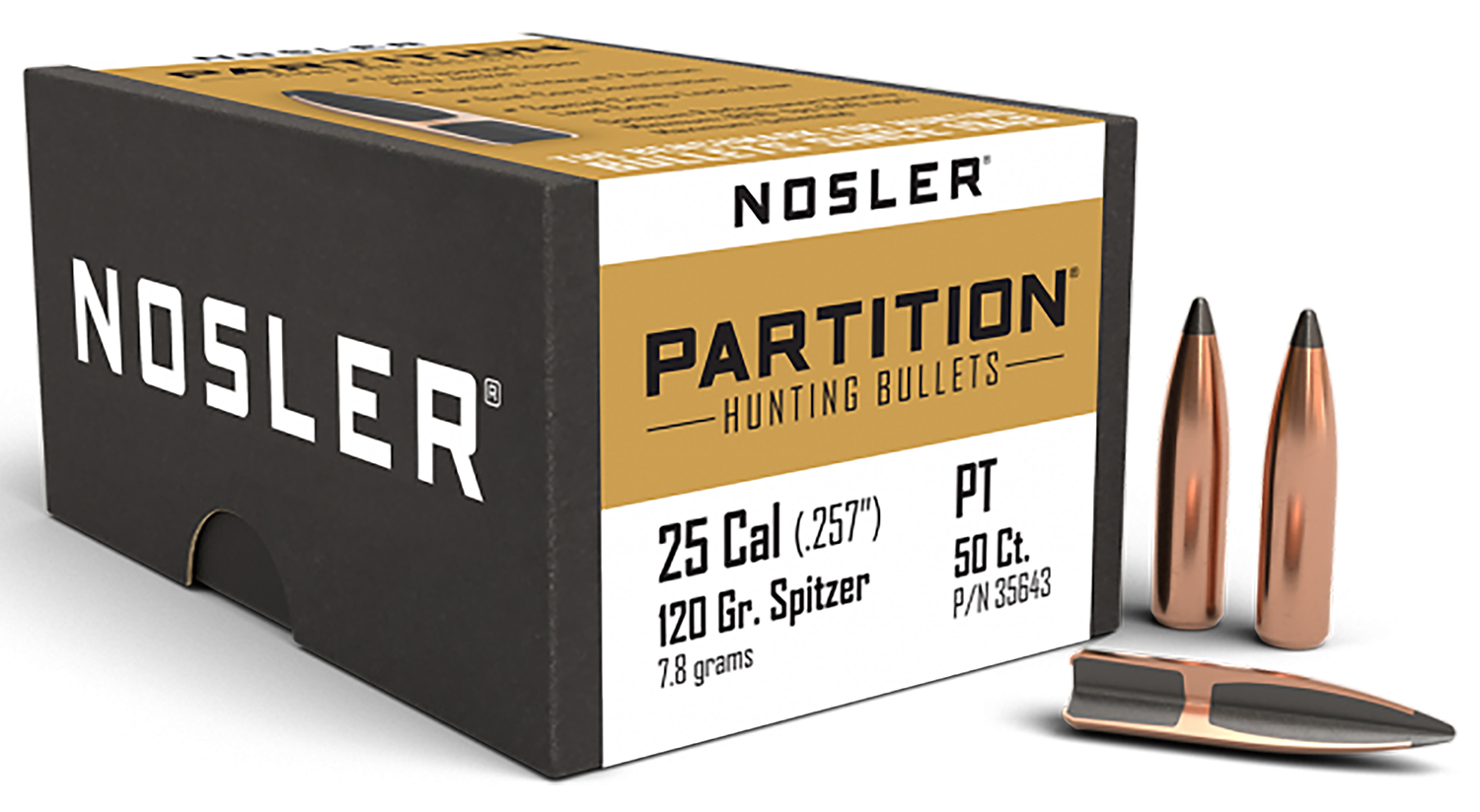 Nosler 35643 Partition 25Cal 120gr Spitzer 50/Box