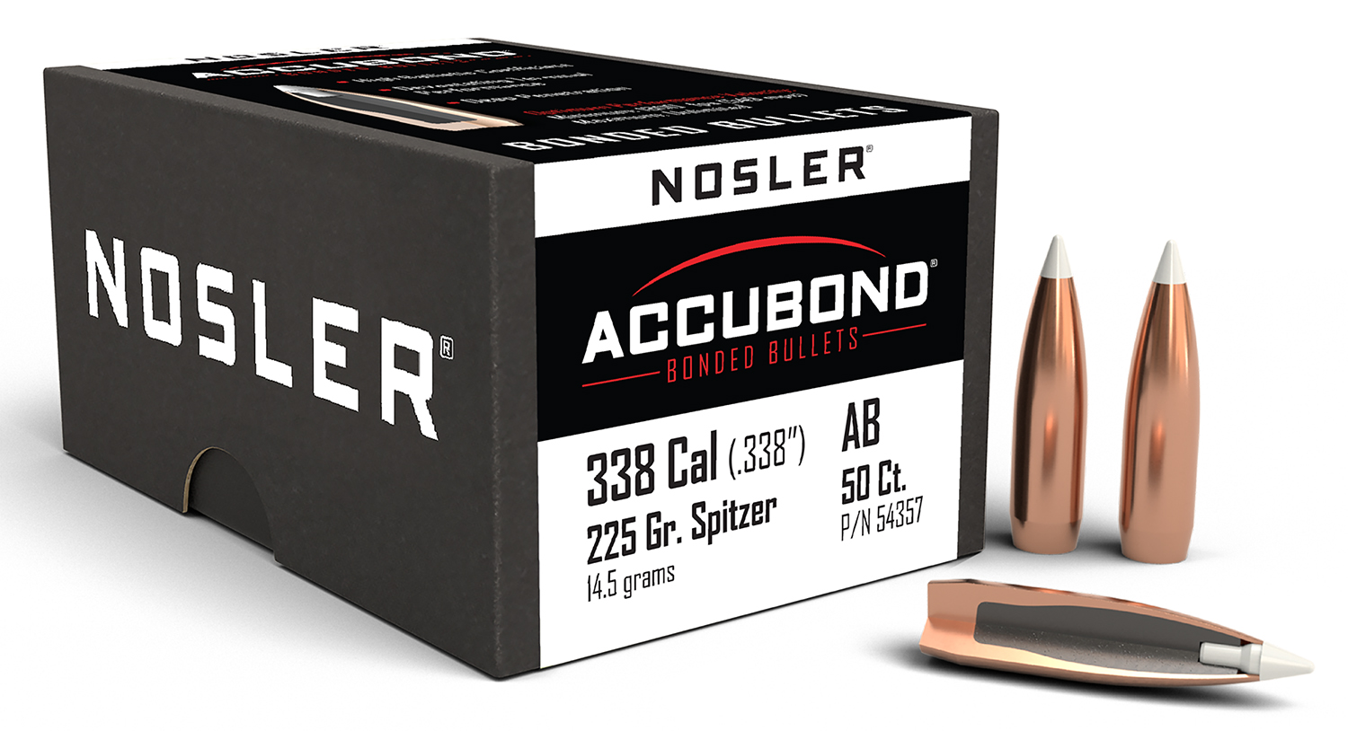 Nosler 54357 AccuBond 338Cal 225gr Spitzer Point 50/Box