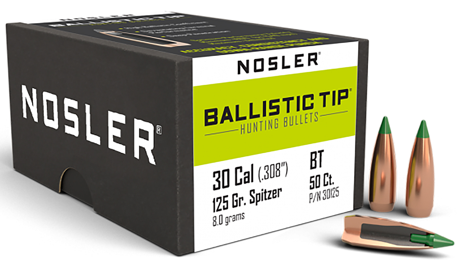 Nosler 30125 Ballistic Tip 30Cal 125gr Spitzer 50/Box