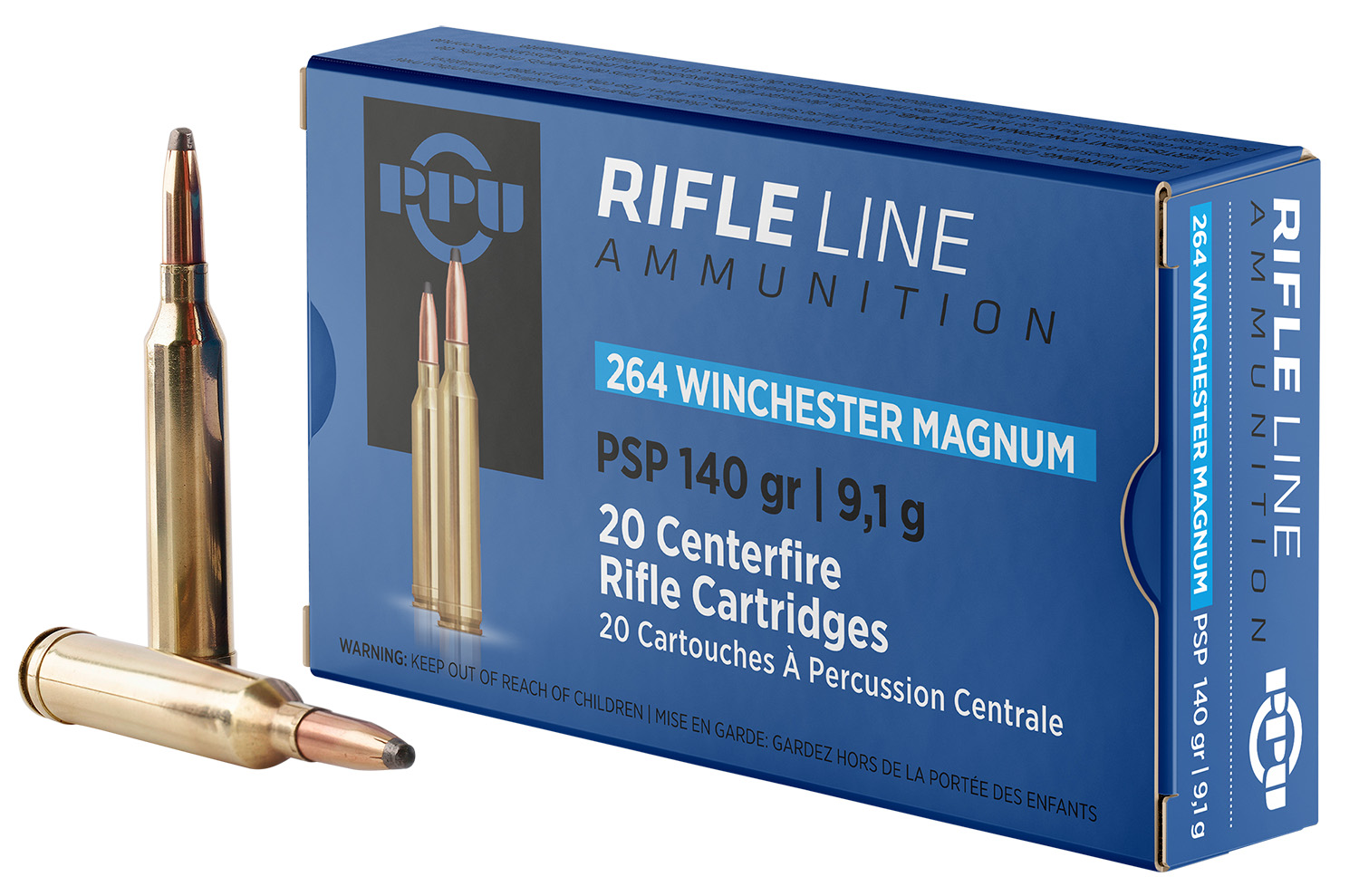 PPU PP264 Standard Rifle 264WinMag 140gr Pointed Soft Point 20 Per Box/10 Case