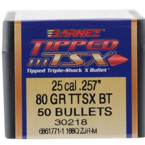 Barnes Bullets 30218 Tipped TSX  25Cal 80gr Boat Tail 50/Box