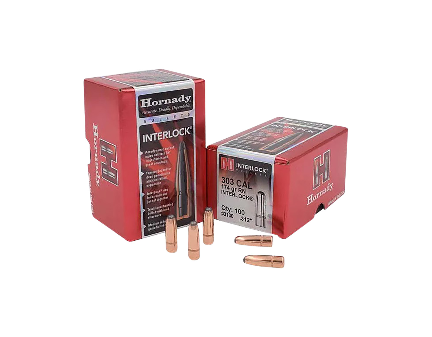 Hornady 3130 InterLock 303 Cal .312 174 gr Round Nose 100 Per Box/ 15 Case