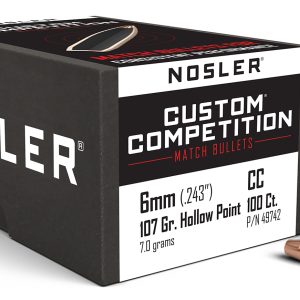 Nosler 49742 Custom Competition 6mm 107gr Hollow Point Boat Tail 100/Box
