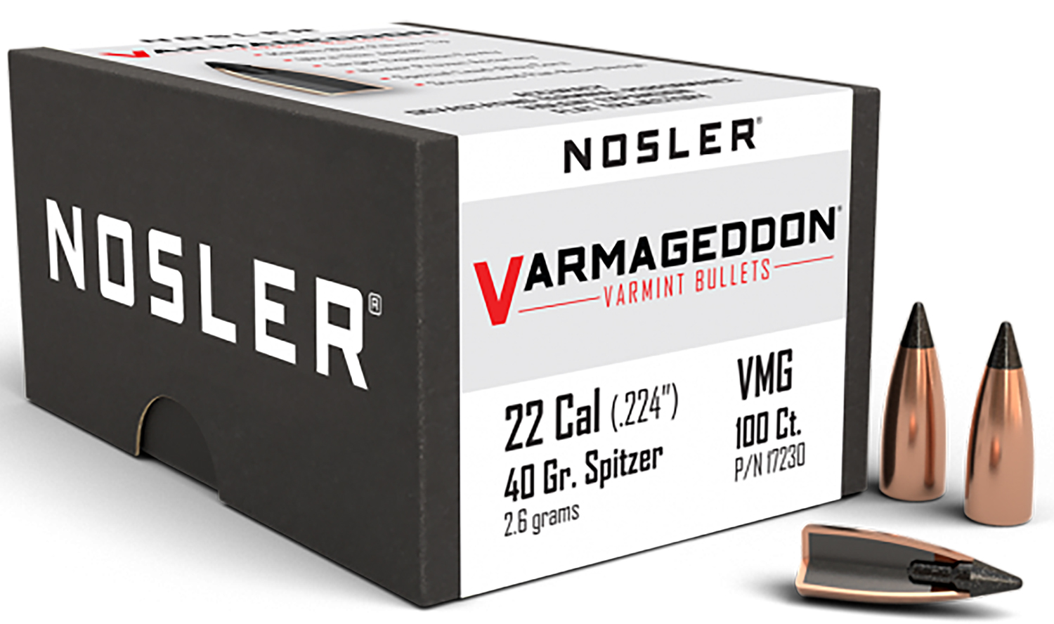 Nosler 17230 Varmageddon 22Cal 40gr Flat Base Tipped 100/Box