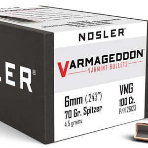 Nosler 26123 Varmageddon  6mm 70gr Flat Base Tipped 100/Box