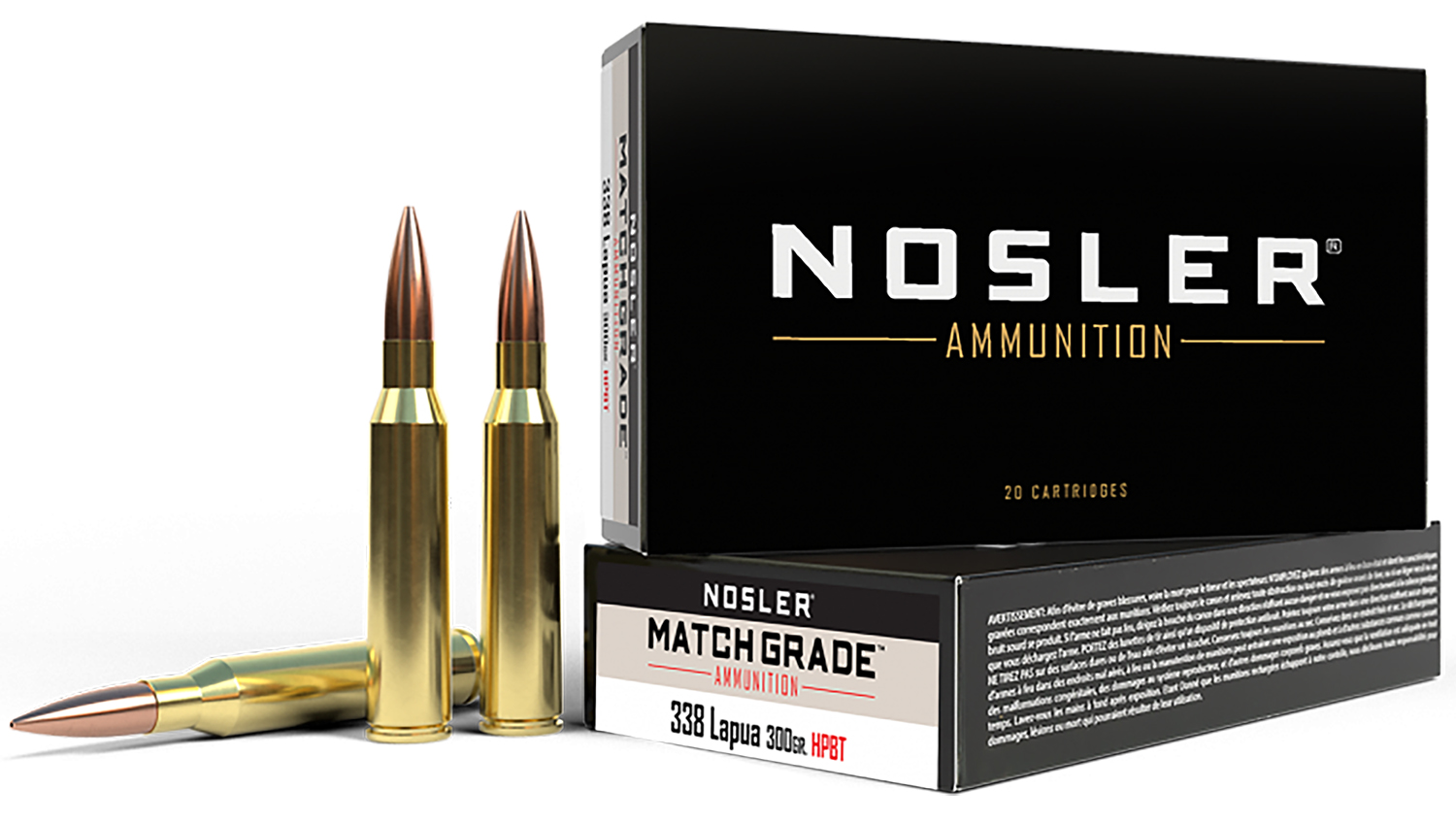 Nosler 43136 Match Grade 338LapuaMag 300gr Custom Competition Hollow Point Boat Tail 20 Per Box/10 Case