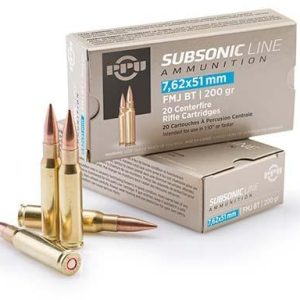 PPU Subsonic Rifle Ammunition 7.62x51mm 200 gr FMJBT 1050 fps 20/ct